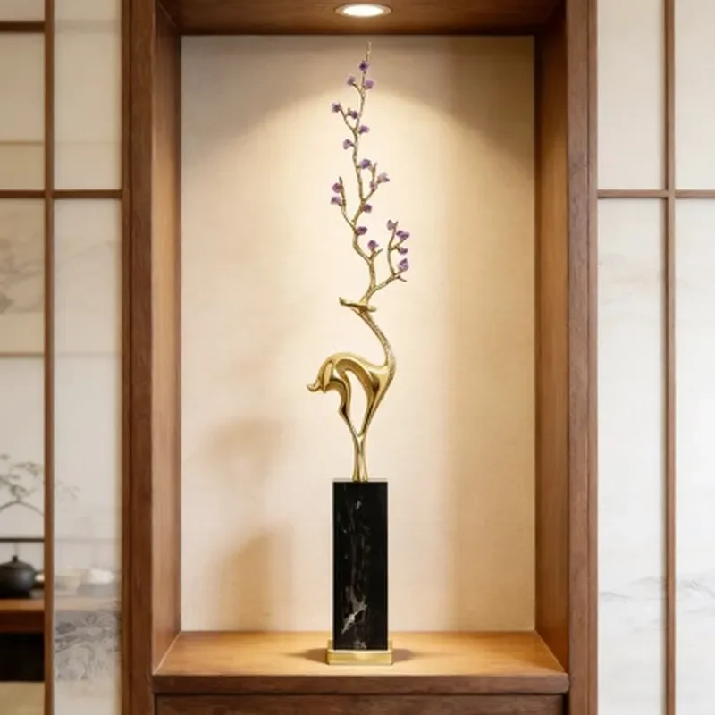 Chinese brass Fulu amethyst handicrafts, living room entrance niche slender ornament light luxury high-end housewarming gift