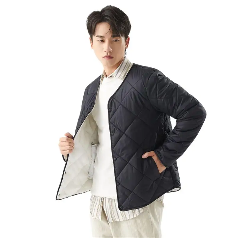 Plus Size M-4XL Men Diamond Pattern Fleece Lined Casual Jacket Men's Fashion Autumn and Winter Cotton Coat 2024 Brand New Coat