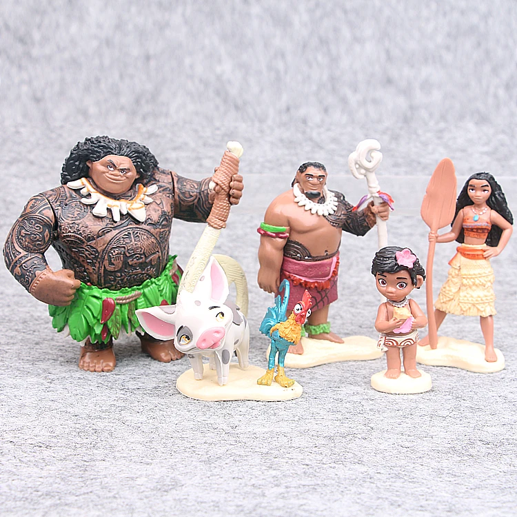 6pcs/lot 6-12cm Moana Princess Maui Chief Tui Tala Heihei Pua Action Figure Brinquedo Toys For Children New Year birthday Gift