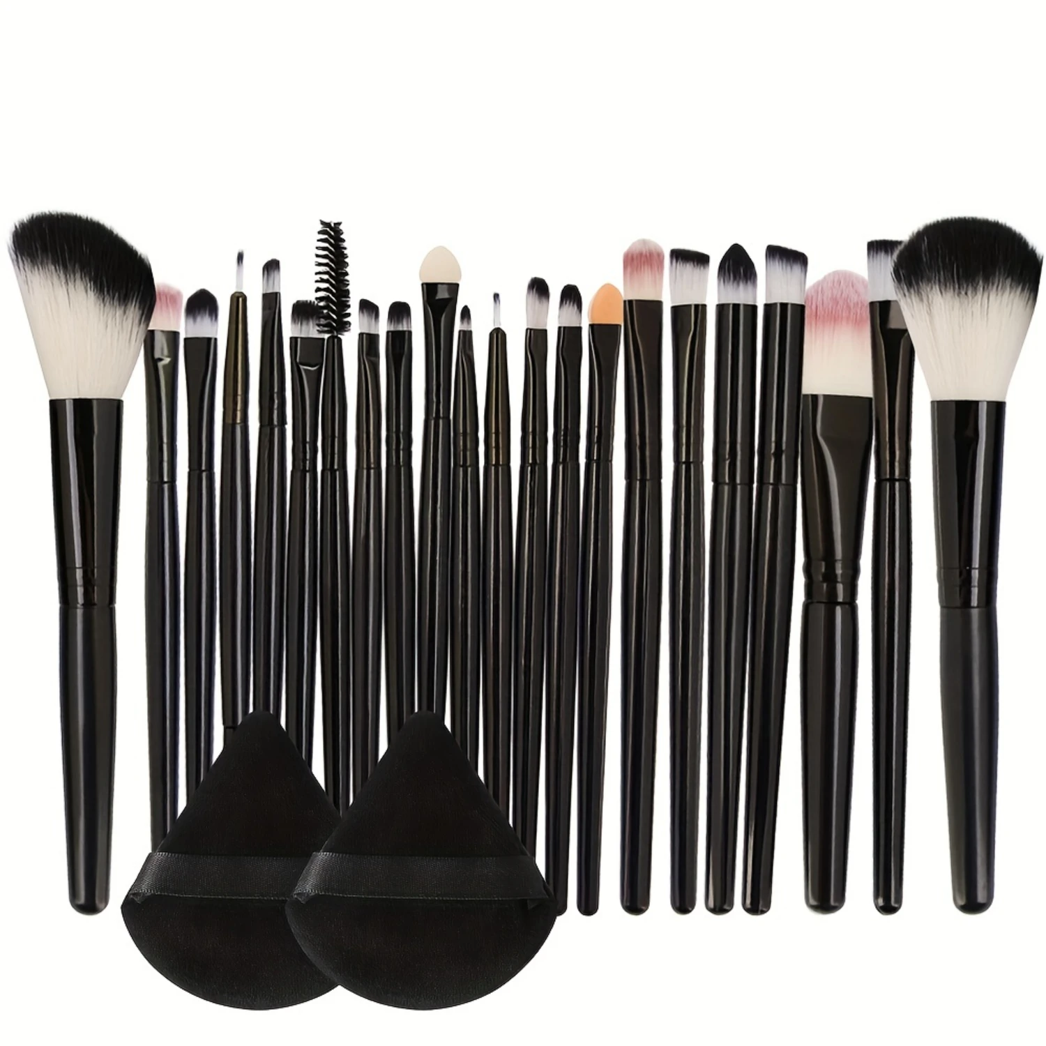 22-Piece Makeup Brush Set + 2 Triangle Puffs - Premium Nylon Bristles, Multi-Functional, Foundation, Powder, Concealers, Eye Sha