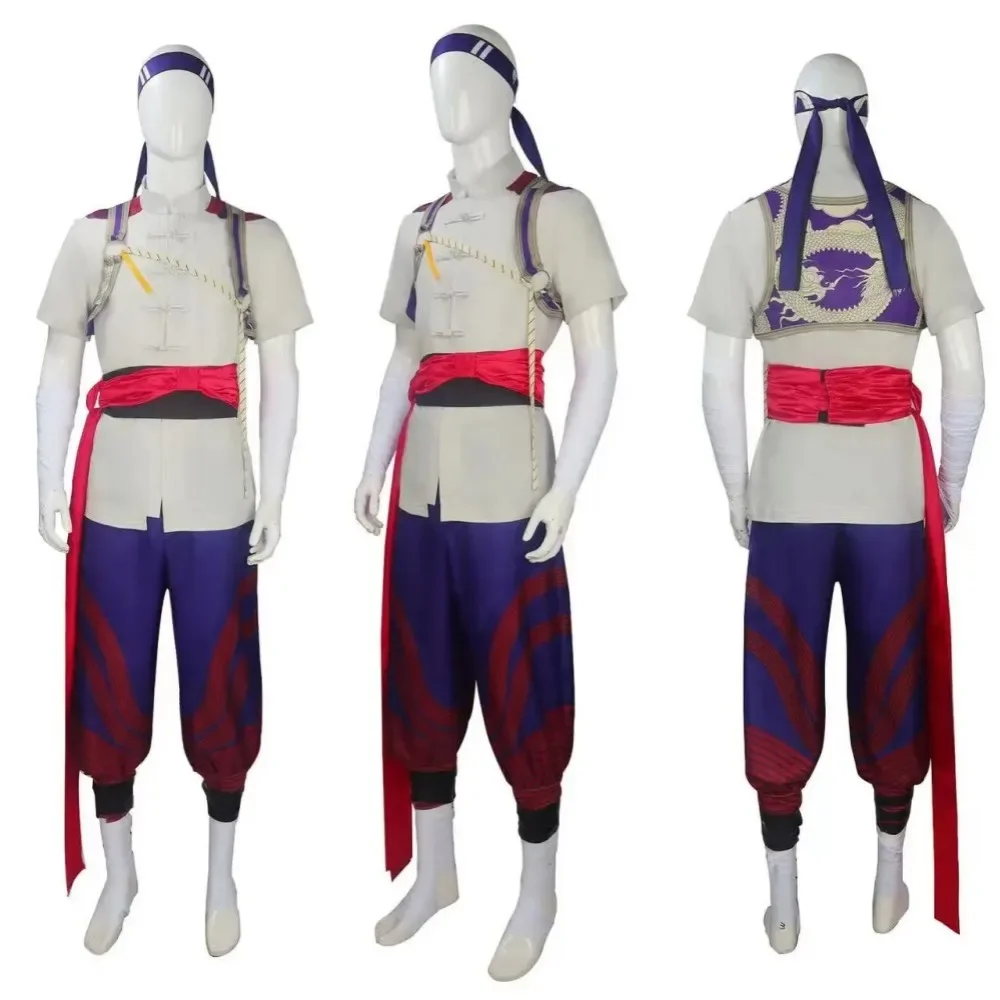 Disguise Liu Kang Cosplay Costume Combat Battle Suit with Top and Pants Halloween Costumes for Man