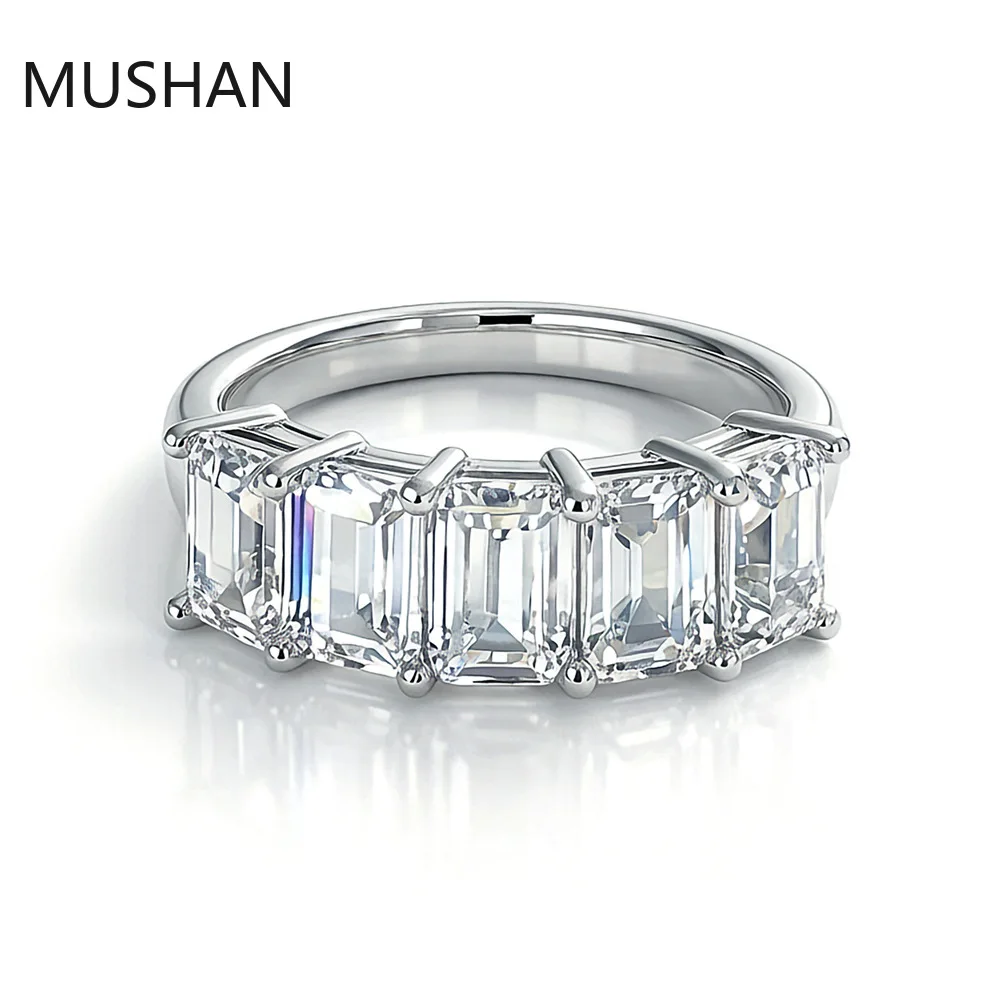MUSHAN Luxury 4.0CT Full Mozambican Diamond Ring 925 Silver Small Rectangle Diamond Ring Cross-border Hot Sale Wholesale