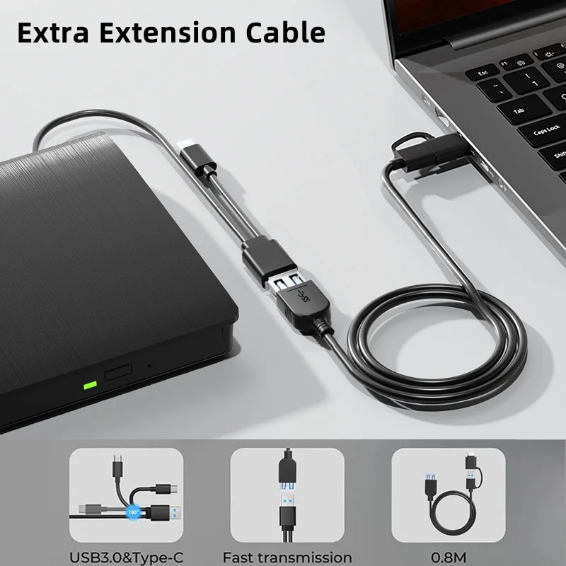 External Blu ray Drive with Extension Cable BD/CD/DVD-RW Player Burner Portable Bluray Reader and Writer for PC Laptop Windows