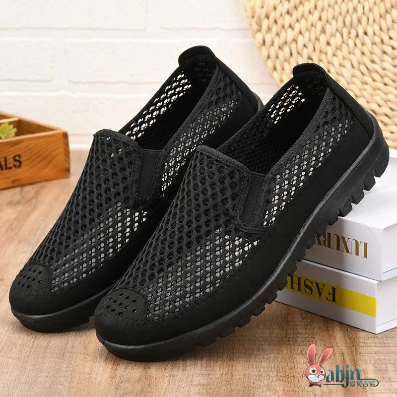 

Men's Summer Breathable Mesh Shoes Beijing Cloth Shoes Slip-On Hollow out Rubber Sole Anti-Slip Low Cut Casual Footwear