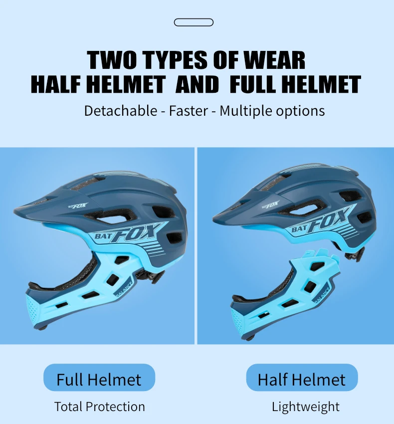 BATFOX Kinder Vollgesichts-Fahrradhelm Abnehmbarer Kinnriemen Stoßabsorbierende Schale Sicherheitszertifizierter Rad- und Rollerhelm für Kinder – Detail 4