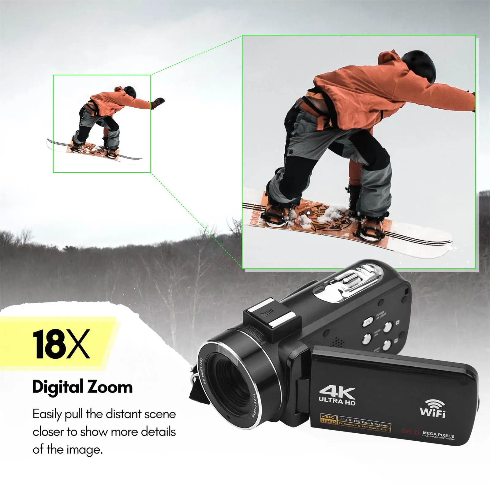 Digital Video Camera 56MP 18X Digital Zoom 3.0in  Touchscreen Video Camera with 2 Battery Remote Control Digital Video Camera