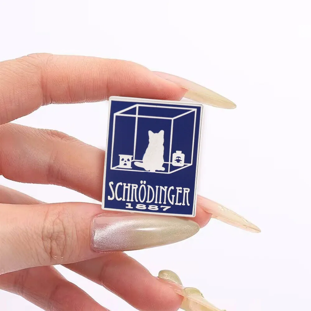 Schrödinger's Cat Enamel Brooch Quantum Physics Theme with 1887 Science Enthusiast Lapel Pin Teacher and Student Gift