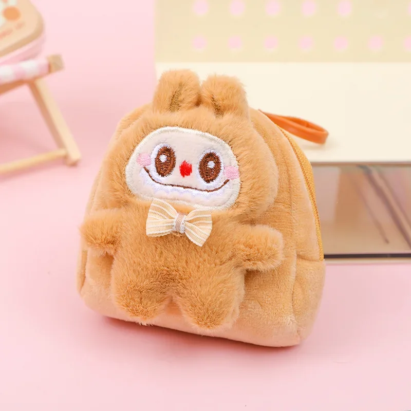 Kawaii Peluche Bambola Labubu Portamonete Carino Labubu Borsa per auricolari portatile Zaino di moda Ciondolo Peluche Regali per le vacanze per bambini