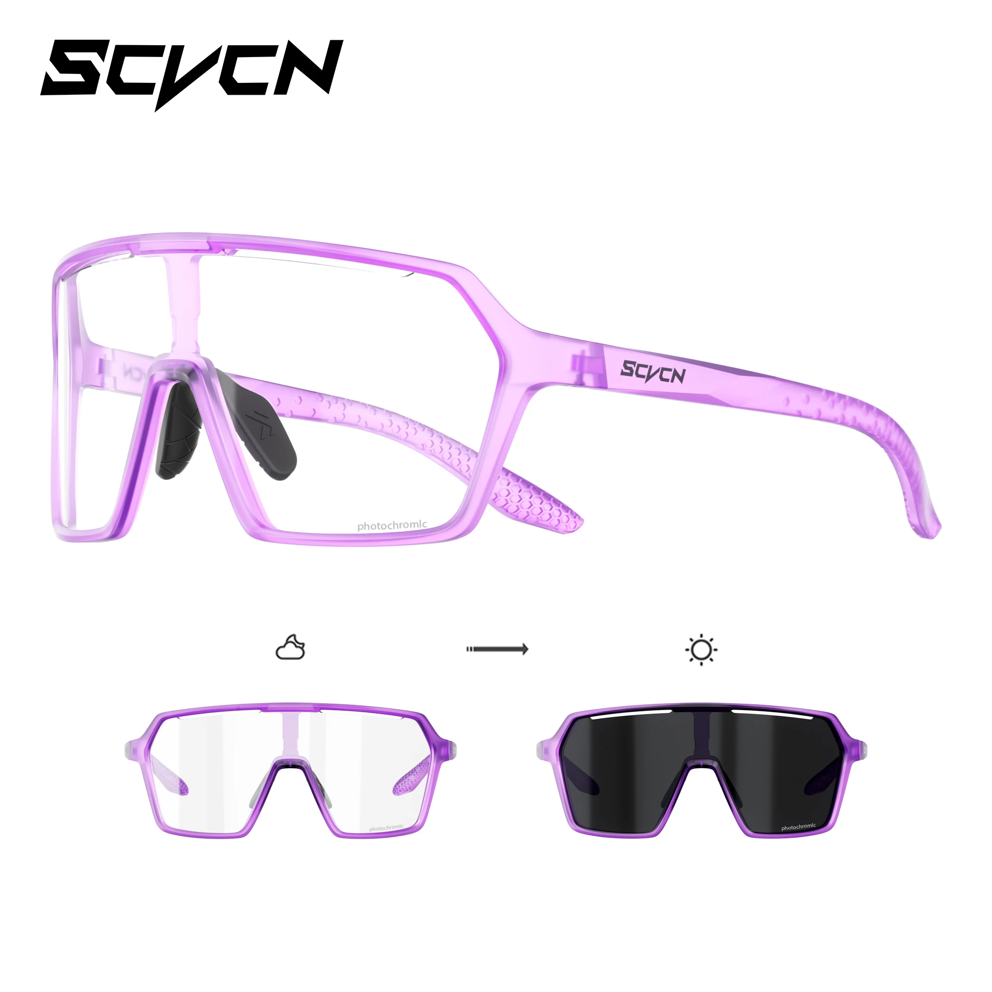 SCVCN Photochrome Sonnenbrille für Herren, Fahrradbrille UV400n, Damen-Fahrbrille, MTB-Rennrad-Sportbrille, Laufbrille