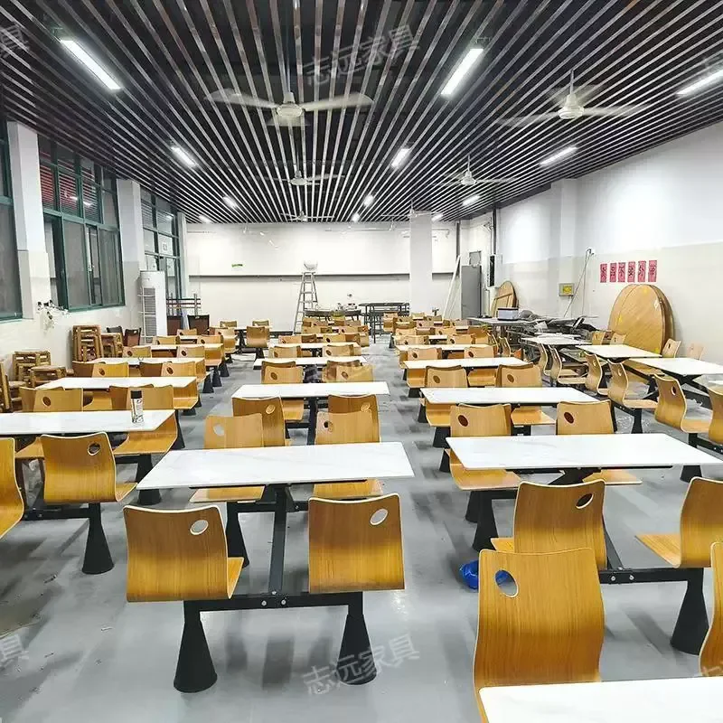 Stainless steel conjoined student school canteen dining table and chair combination unit staff factory dining table 4 people