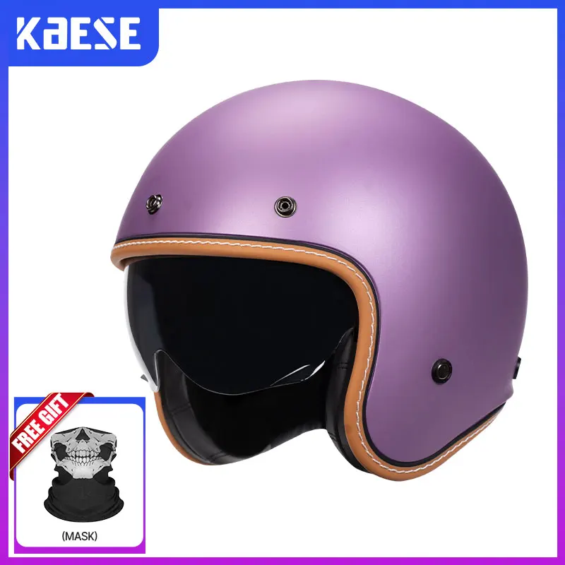 Open Face Helmet Motorcycle Helmet Men\'s Vintage Retro 3/4 Jet Helmet Cafe Racer Helmet All-season Universal DOT Motorcycle