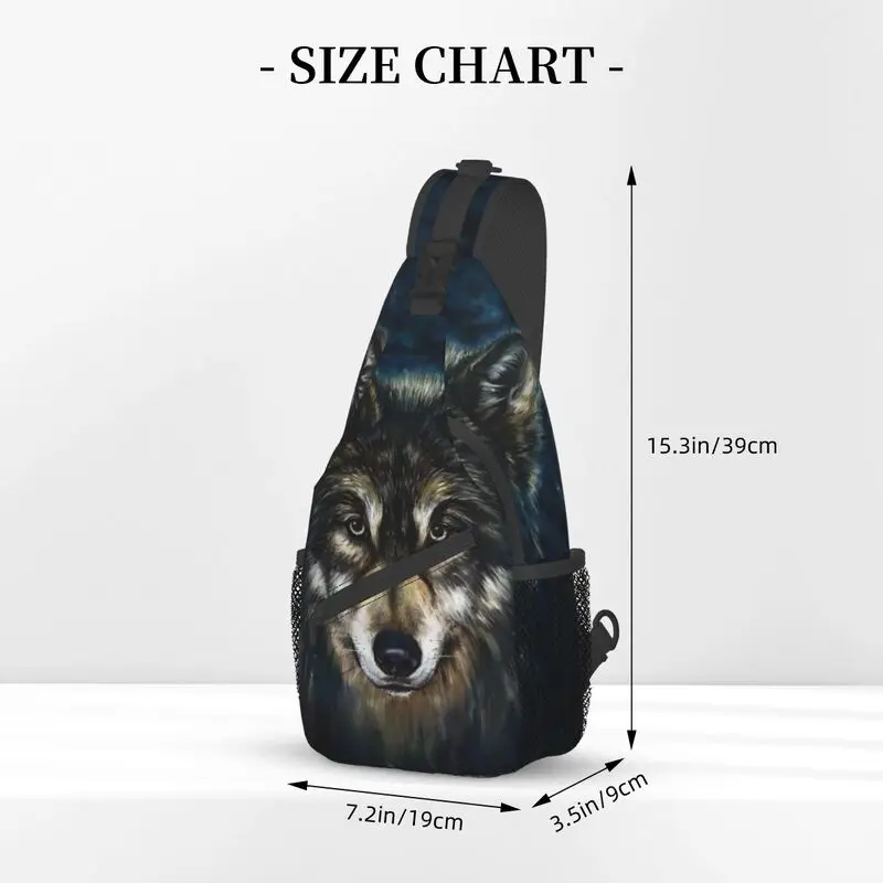 Cool Wolf Face Sling Chest Bag Personalizado Animal Crossbody Ombro Mochila para Homens Viagem Caminhadas Daypack