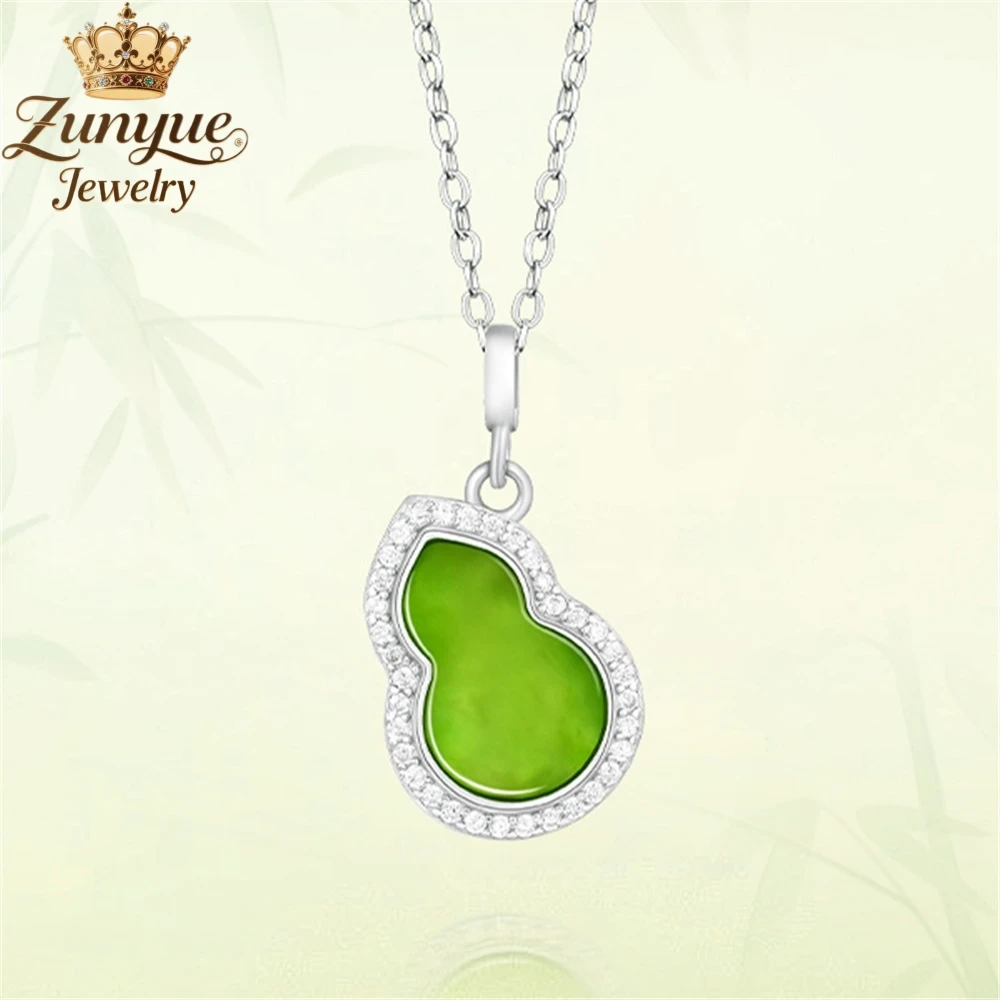 

S925 Silver-Inlaid Apple Green Old Material Hetian Jade Jade Gourd Pendant Luxury Quality Jewelry Fashion Jewelry Charms Elegant