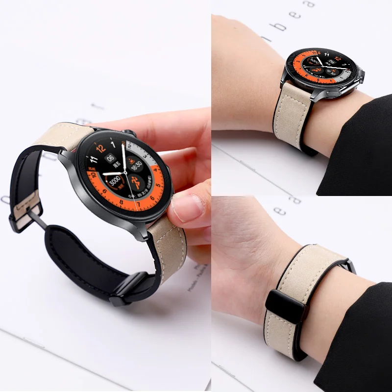 22mm Leather+Silicone Strap For Oppo Watch X X2 4Pro Band Magnetic Buckle Watchband For One Plus Watch 2 2R /46mm Correa Belt
