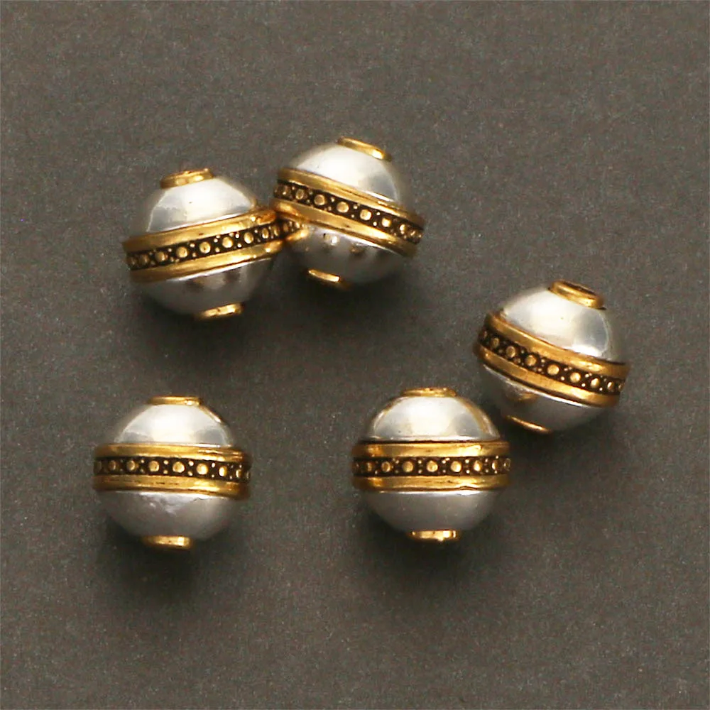 5Pcs 10MM Antique Golden Silver Plated Color Cast Metal Striped Round Disc Spacers Beads Dots For Diy Jewelry Making