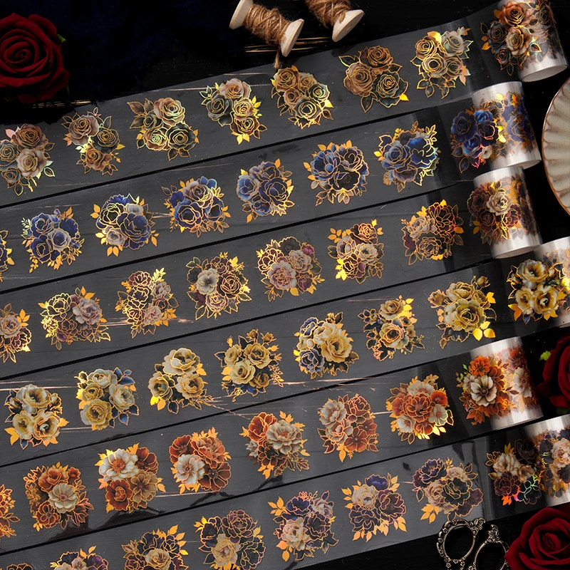 200cm/rolo flores góticas pet fita scrapbooking manual material diy decoração diário adesivo estética fitas de papelaria