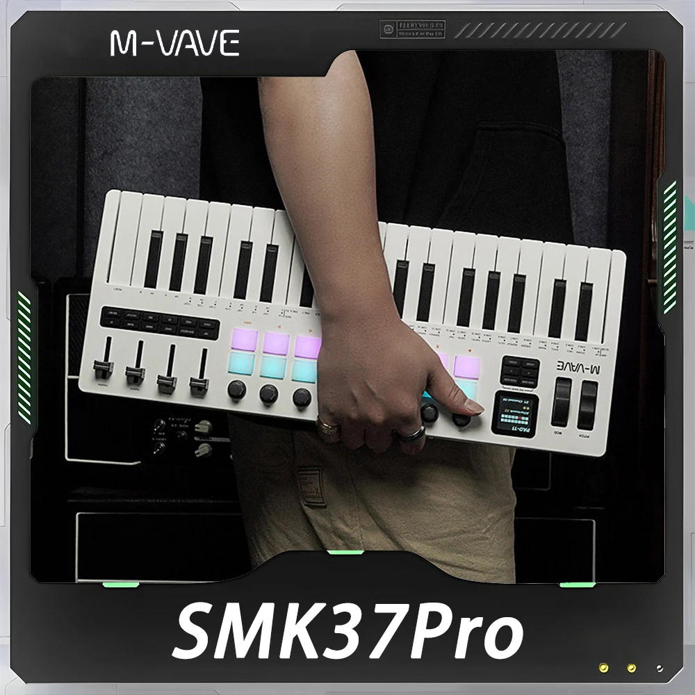 M-VAVE SMK-37 PRO MIDI Controller Keyboard, 37 Key，Built-in Sound Source, 16 RGB Drum Pads, Wireless & Multi-System Support