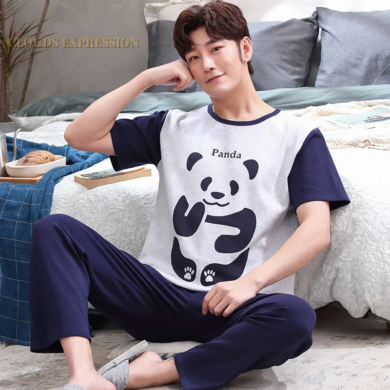 

Brand Cartoon Men's Pyjamas Striped Panda Pajamas Set Casual Male Sleepwear Pyjamas Night Pijamas Long pant 4XL Homewear Fashion