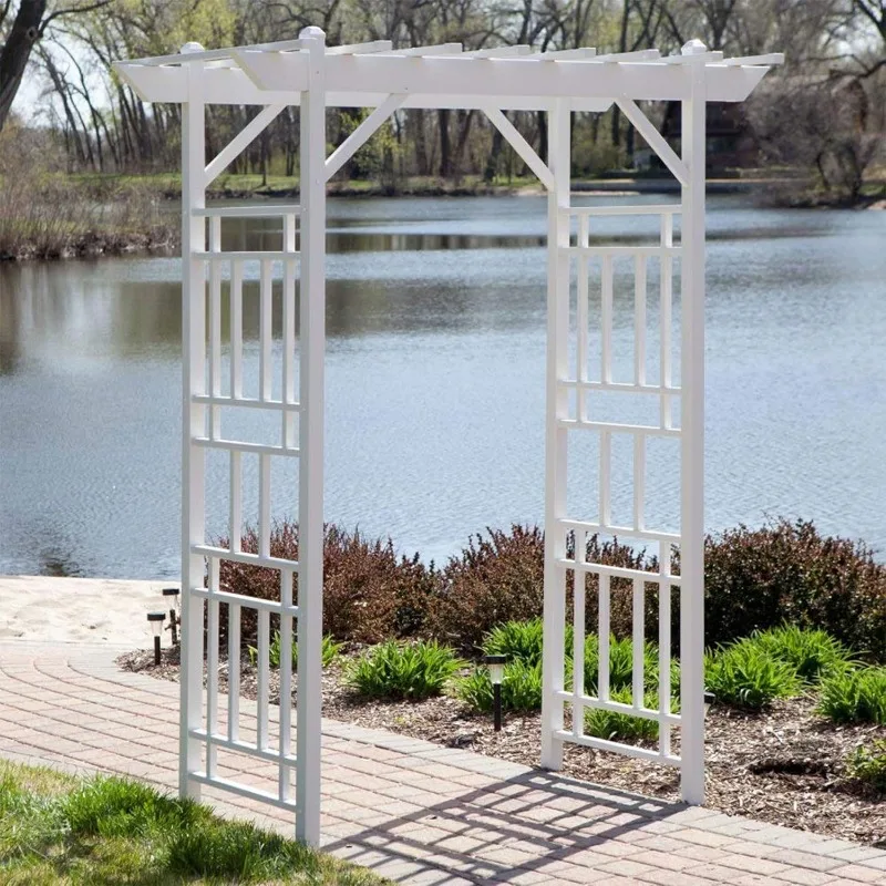 Wellington Arbor, 72 por 85 polegadas, PVC Pátio Garden Arch, Decoração Outdoor Backdrop Frame, Treliça para Escalada Plantas