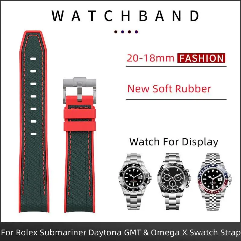 NFR 20mm Soft Dual Color Liquid Silicone Watchband Curved End Wristband For Rolex Strap For Submariner GMT Daytona Steel Pin