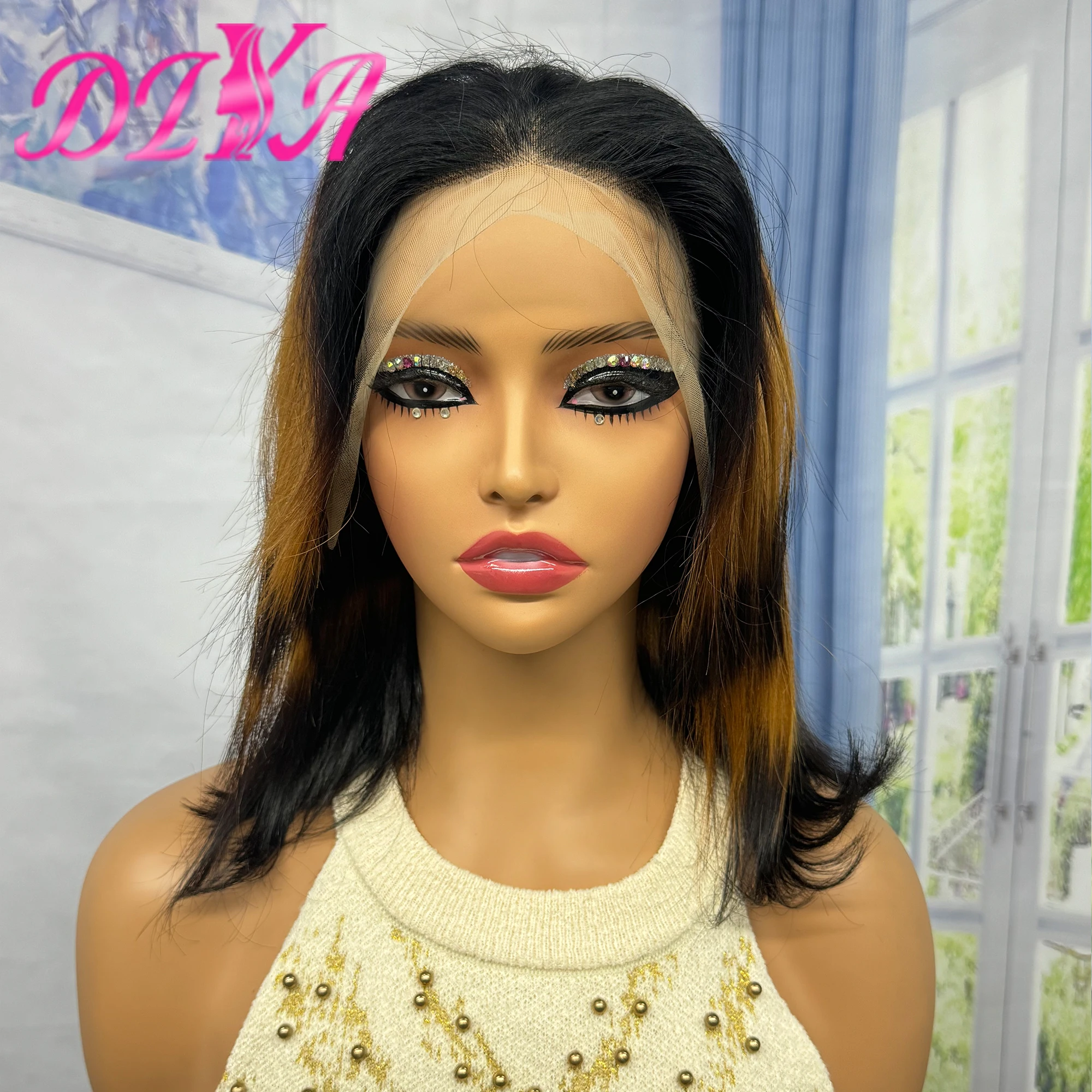 200% Density Straight Bob Human Hair Wigs 10-16 Inches Ombre Short Bob Wig 13x4 Transparent Lace Frontal Wig for Black Women