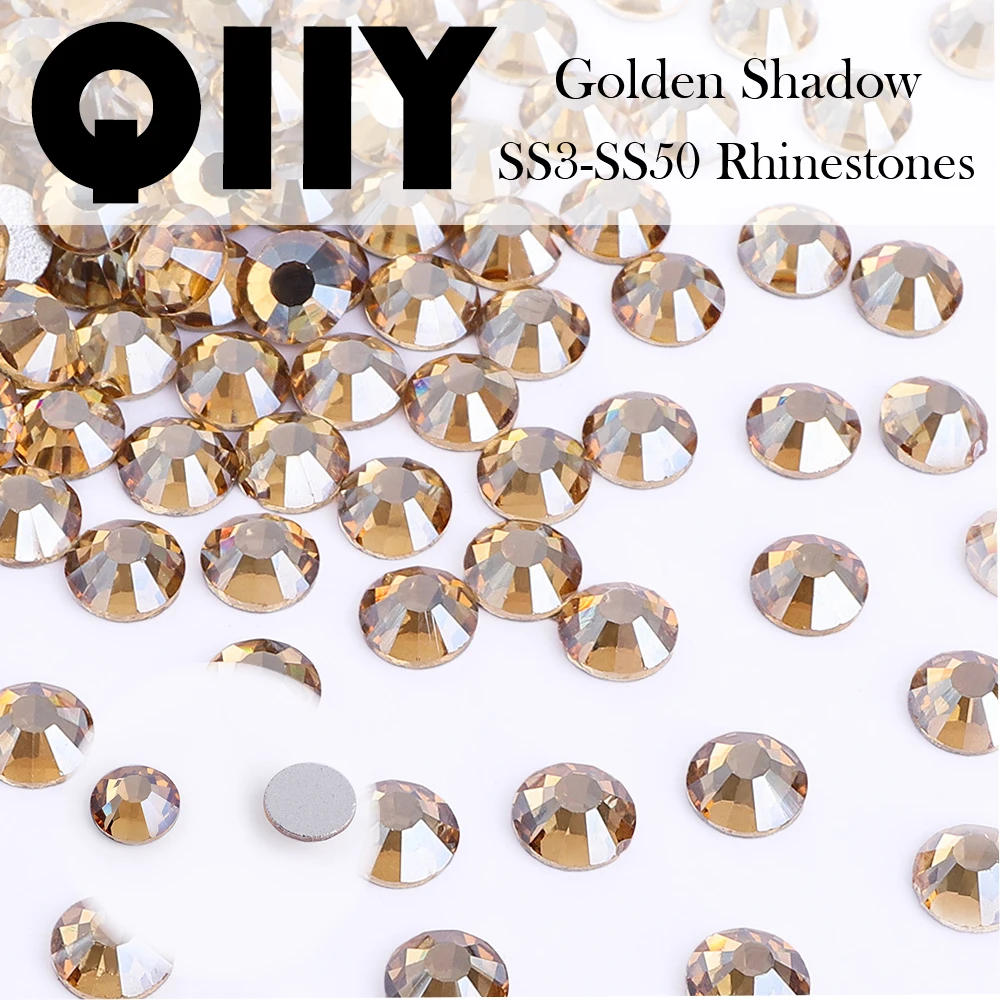 

QIIY SS3-SS50 Golden Shadow Glass Non Hotfix Rhinestones Glitter Flatback Crystal Stones For DIY Crafts Clothes Dress Decoration