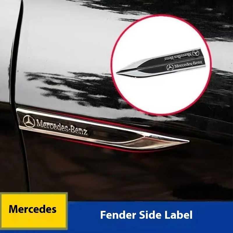 For Mercedes-Benz Car Leaf Board Personality Modification Metal Sticker For AMG A B C E S  Class C43 CLA GLA GLB GLC GLK SLK ML