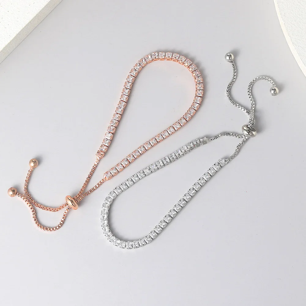Verstellbares Tennis armband für Frauen quadratischer Zirkon Roségold Farbe handgemachte kurze Hand kette Modeschmuck Geschenke h024