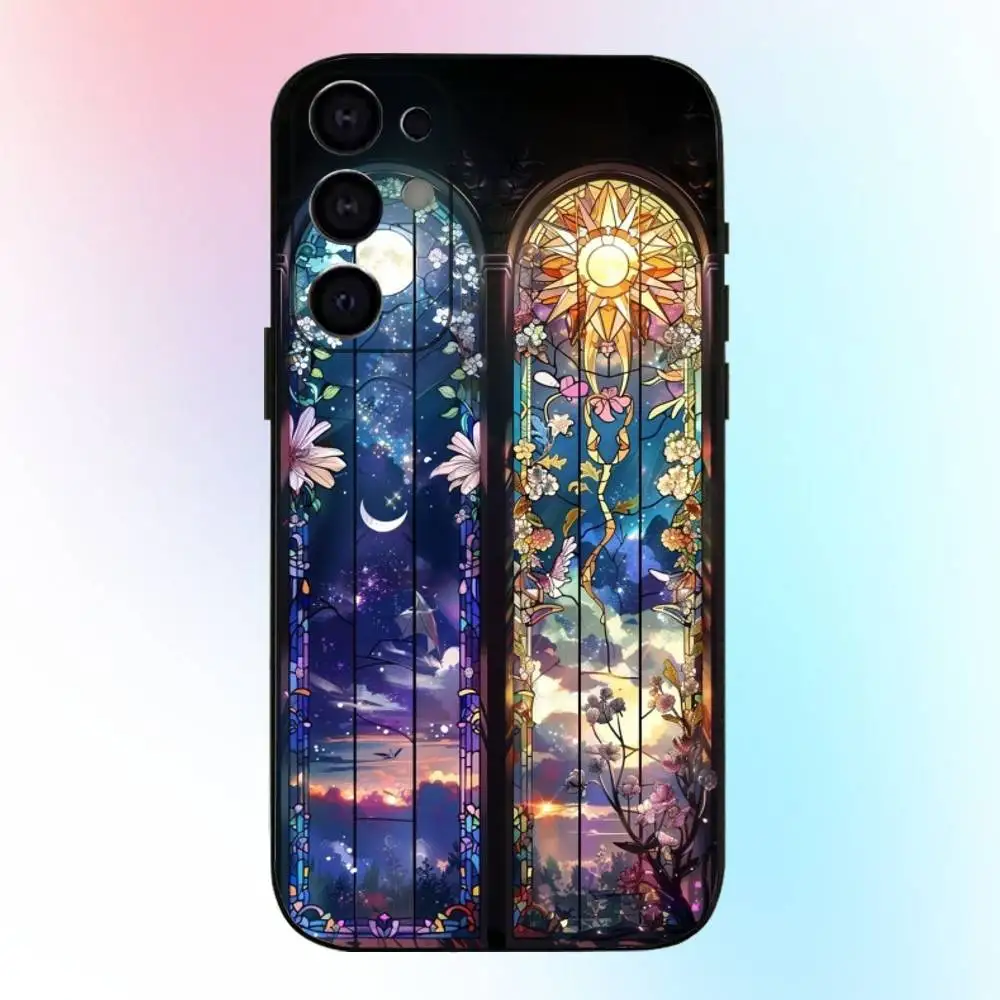 Glass Printed Sun & Moon  Phone Case For Samsung S25,S24,S21,S22,S23,S30,Ultra,S20,Plus,Fe,Lite,Note,10,9,5G Black Cover