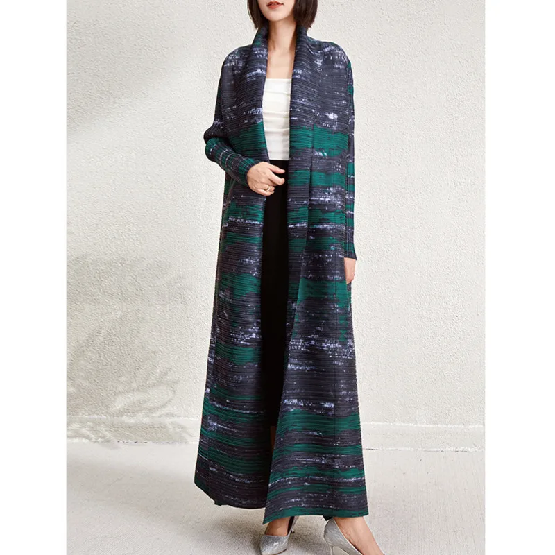 Large Size Women's Arabian Robe Long Sleeved Pleated Vacation Coat Cloak Cardigan Printed Dress