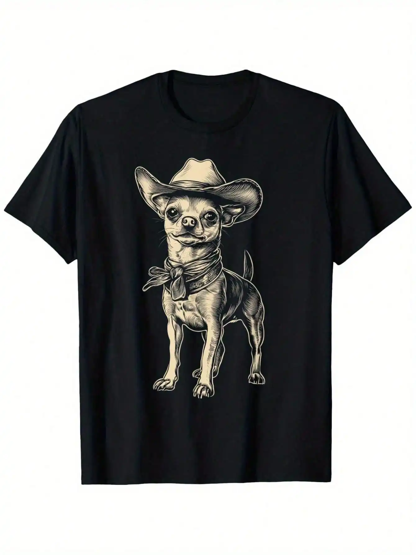 

Chihuahua Wearing Cow Hat Funny Western Dog Mom Dad T-Shirt, Fashionable Cotton Top Short Sleeve, Street Style Short T-shirt,
