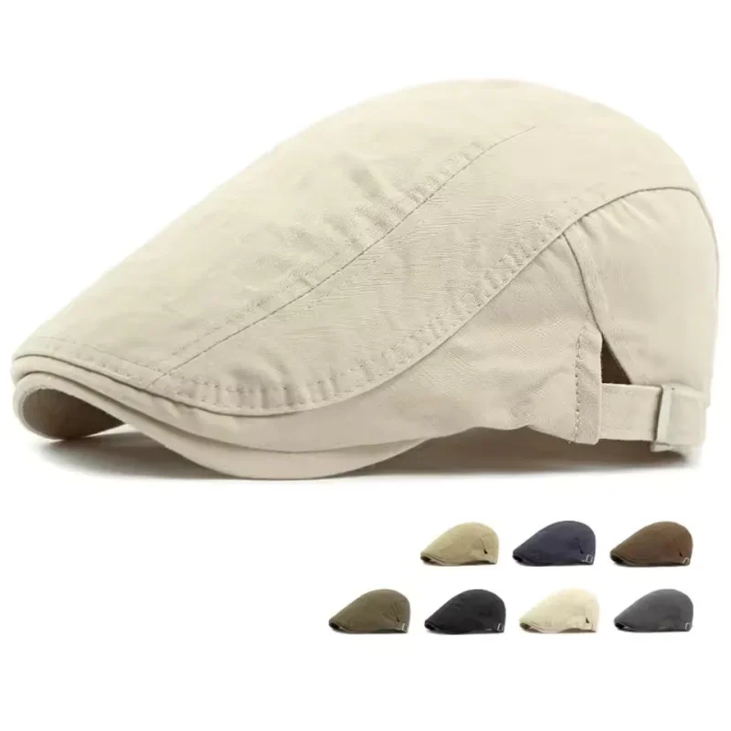 

Classic Solid Color Men's Casual Berets Fashion Vintage Cotton Visor Caps For Men Retro Flat Hats Brand Summer Beret