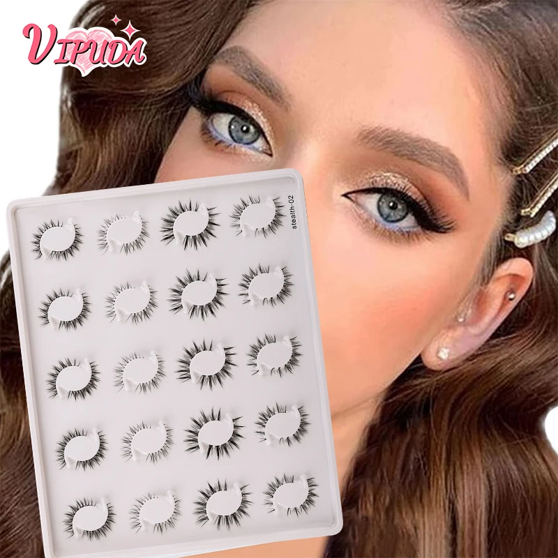 Faux cils de vison naturels coréens, bande complète, bande transparente invisible, faux cils manga cosplay, 4 styles, 20 paires mélangées