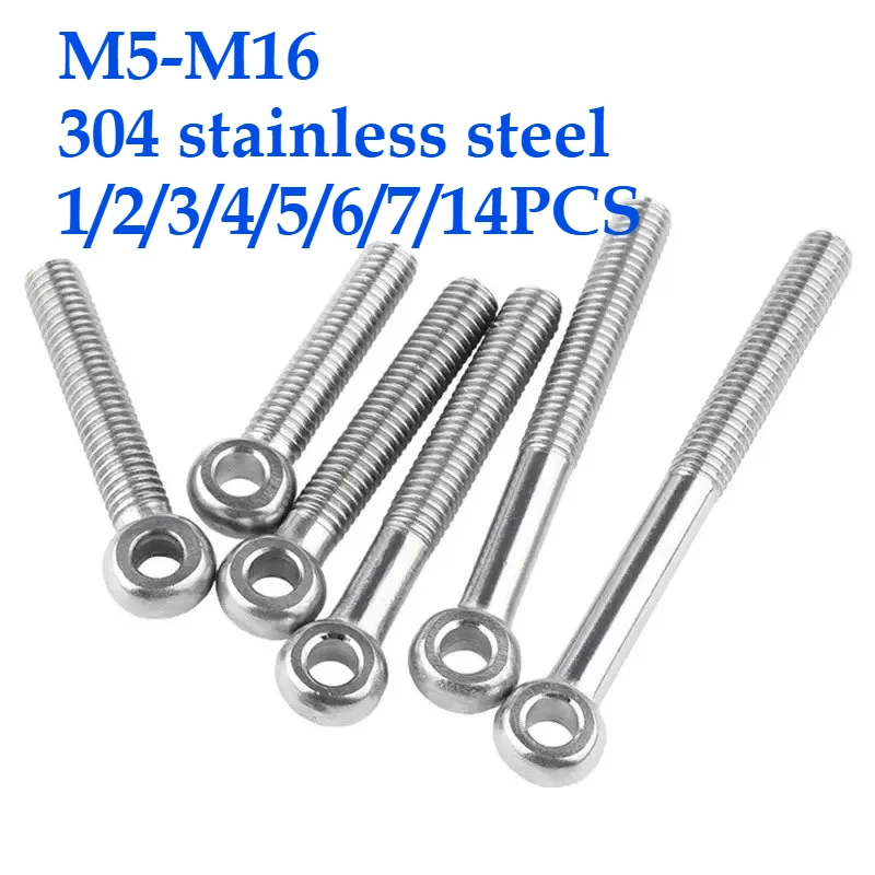 

304 Stainless Steel Ring Link Bolt Fisheye Eye Slip Hole Screw M6 M8 M10 M12 M14 M16 Loop Circle Hole Eye Eyebolt Threaded Eye