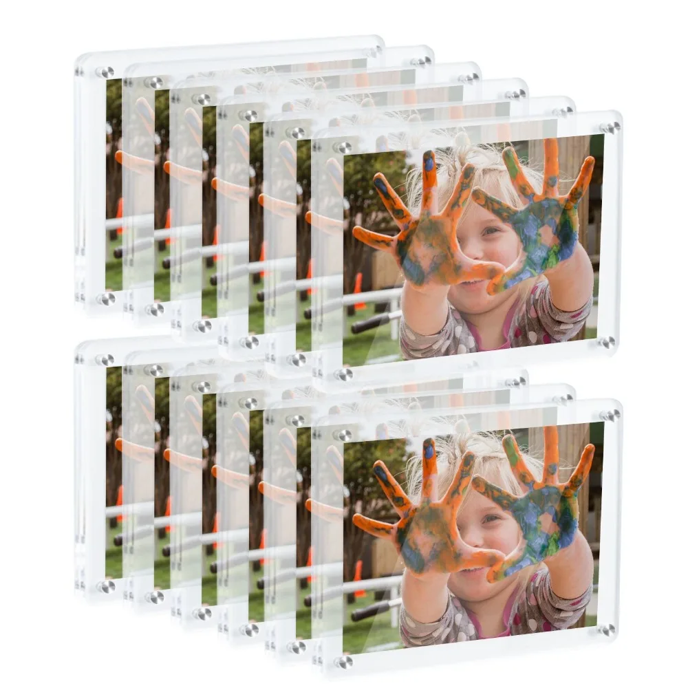 Mini Acrylic Fridge Magnetic Frame Clear Double Sided Picture Frames Multi-size Frameless Polaroid Frame for Refrigerator