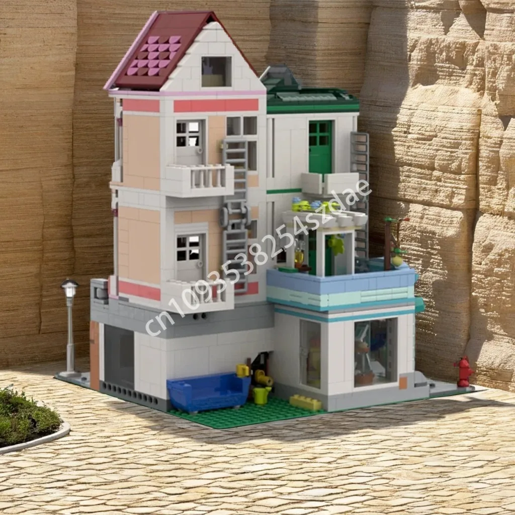 

2280pcs MOC Corner Apartments & Store Building Blocks Model Toy to Develop Patience and Concentration Education Constructing