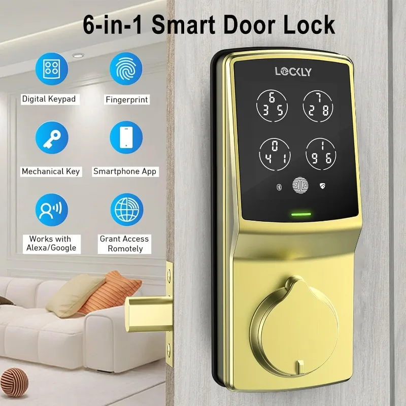 Lockly Secure Pro Smart Lock - Keyless Entry Deadbolt, Fingerprint Sensor, App Control, Key, Voice Control, Auto Lock