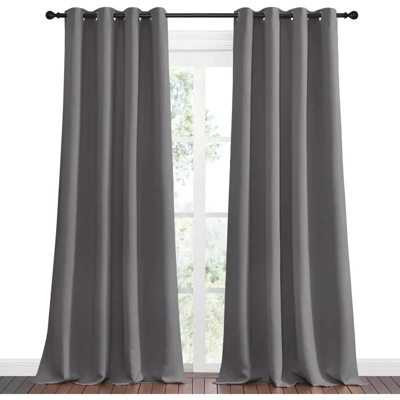 Bedroom Blackout Curtains Panels, 1 Pair, 55 inches by 102 Inch, Grey, Triple Weave Energy Saving Thermal Insulated Solid