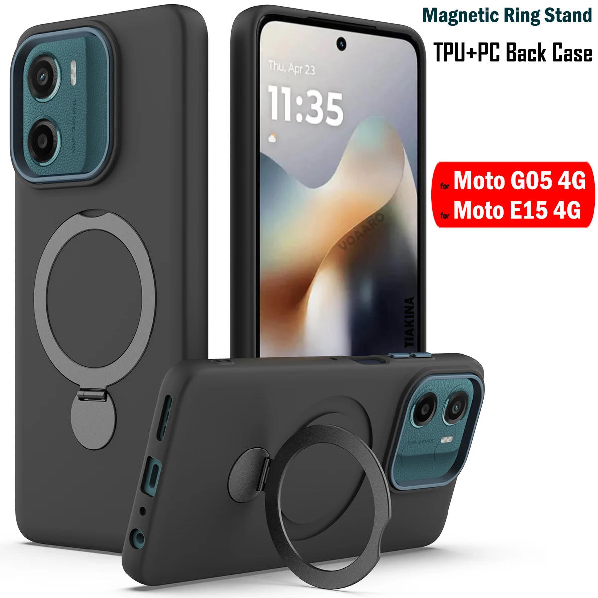 

Hard PC + Soft TPU edge Back Funda for Motorola Moto G05 4G Case for Motorola Moto E15 4G Case Magnetic Ring Stand Holder Cover