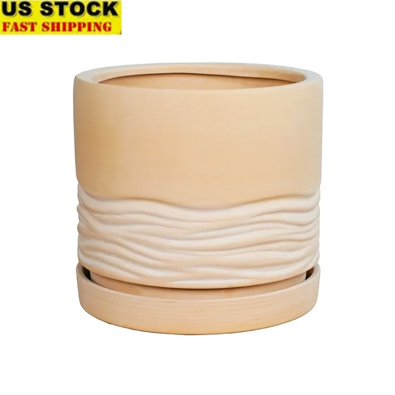

8 Inch Round Terracotta Plant Pot with Drainage Saucer Durable Eco-Friendly Indoor Outdoor Planter Succulents Flowers and