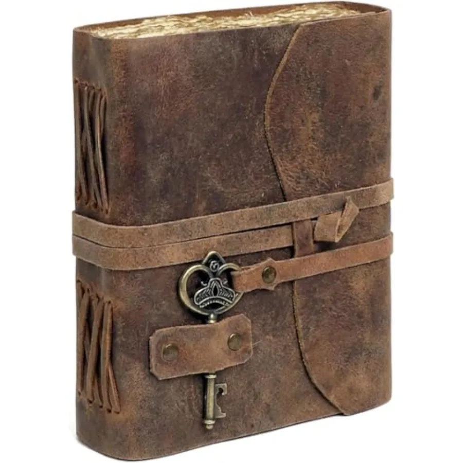 

Винтажный кожаный дневник - Антикварный кожаный дневник ручной работы с бумагой с необработанным краем для мужчин и женщин - Кожаный ежедневник/скетчбук