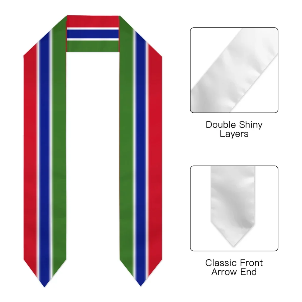 Graduation Sash Flag of Gambia scarf Shawl Stole Sapphire Blue with Stripe Bachelor Gown Accessory Ribbon 180*14cm