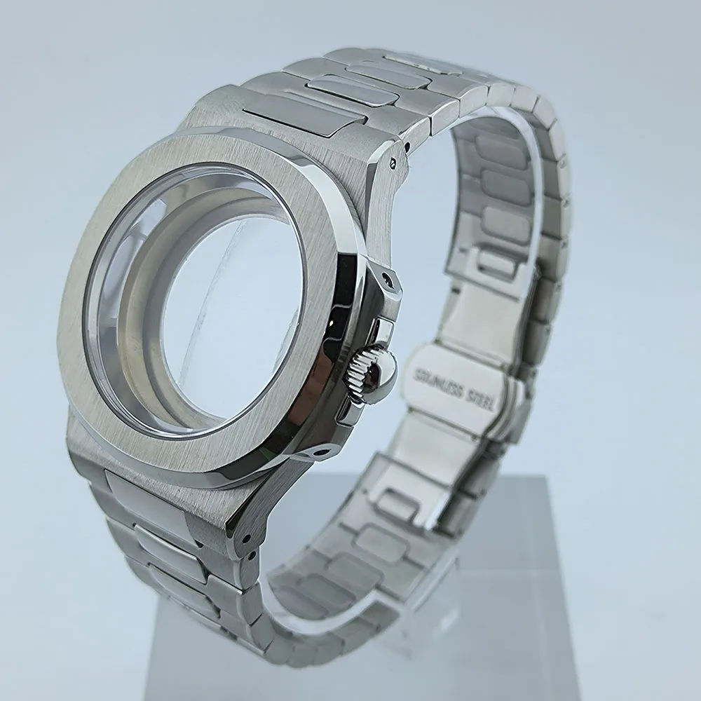 Siver caso 40mm caixa de relógio peças pulseira para nau modificado ajuste nh35 nh38 movimento vidro cristal safira