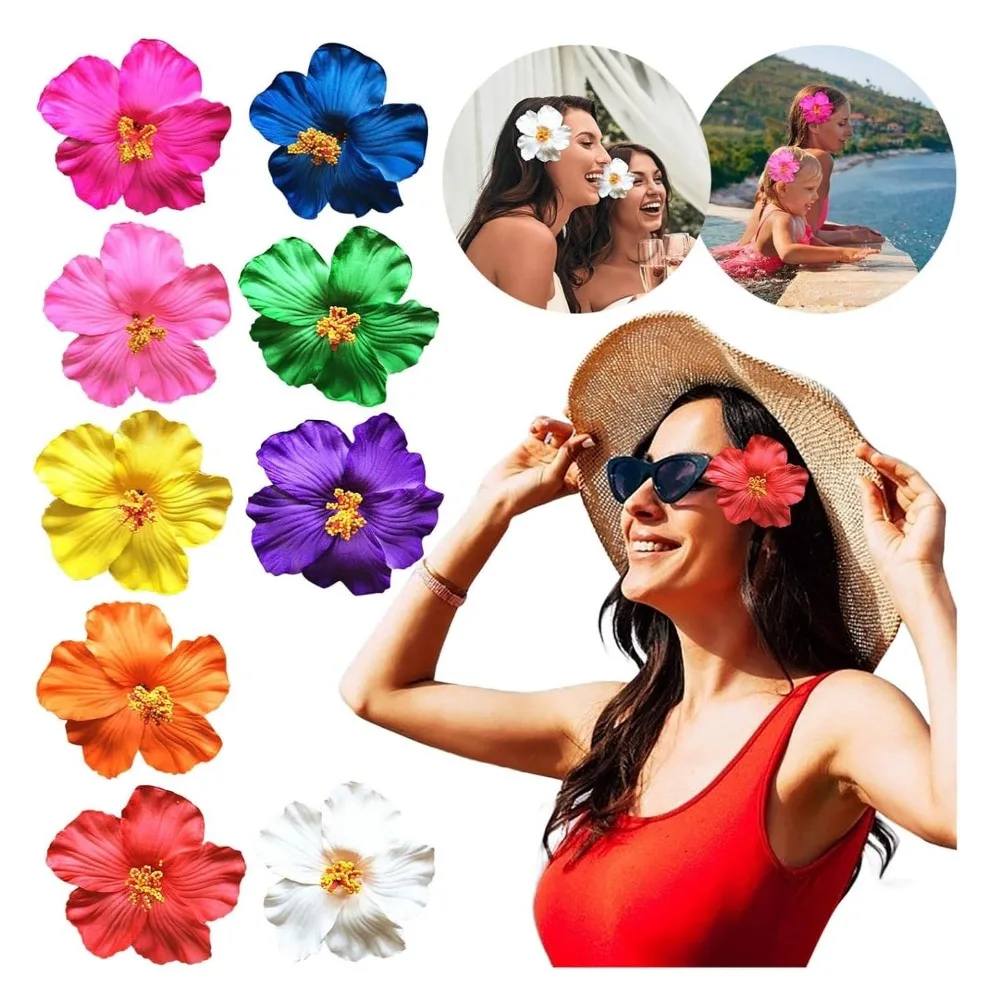 Pinzas para el pelo con flores hawaianas románticas, Clip para flequillo lateral, horquilla lateral adecuada para vacaciones, fiestas en la playa,