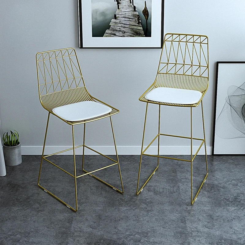 

Nordic High Bar Stool Luxury Iron Bar Chair Living Room Modern Simple Dining Chair Home Kitchen Furniture 65/75cm Gold Black