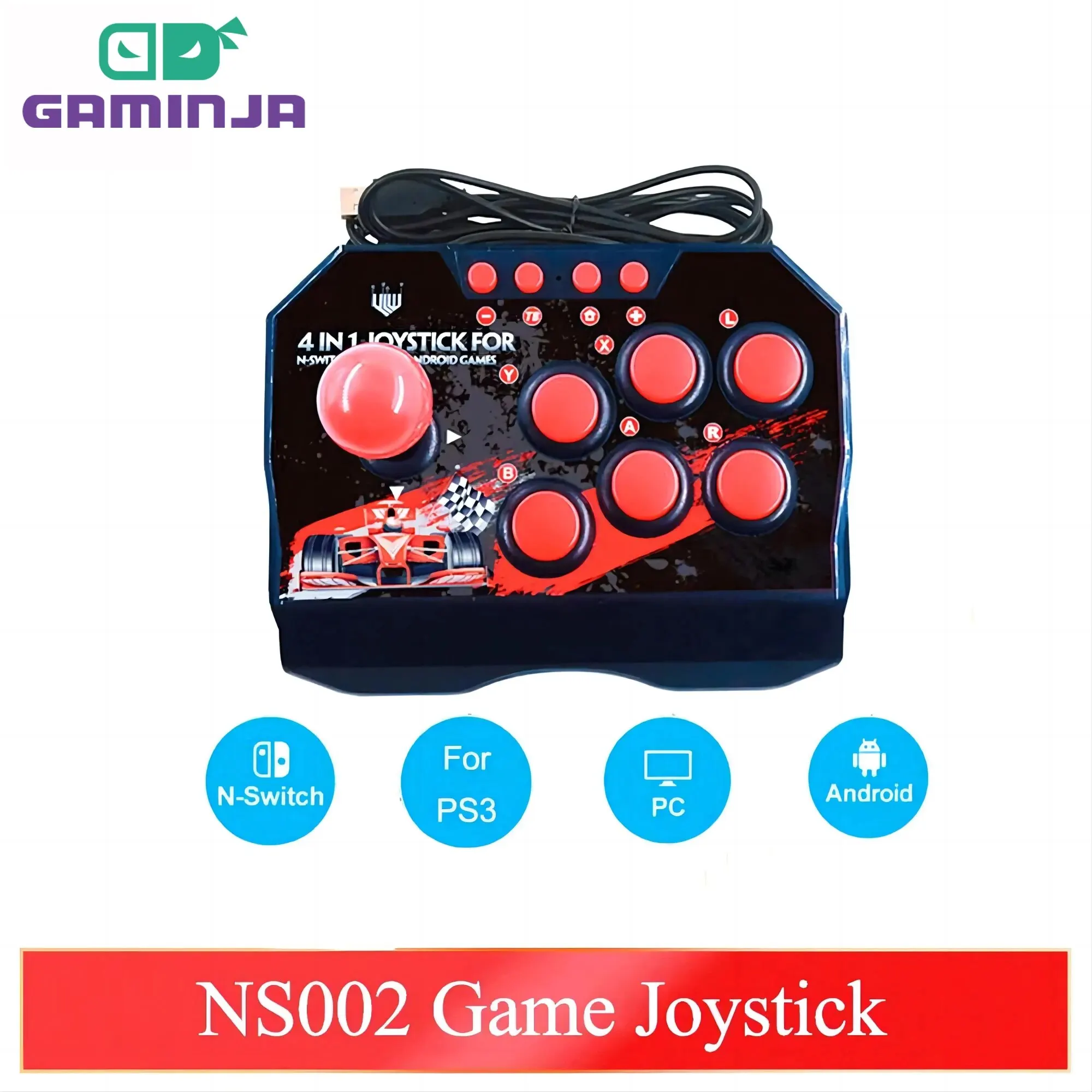 GAMINJA NS002 4 In 1 Retro Arcade Console Game Joystick Rocker Fighting Controller for Nintendo Switch PS3 PC Android TV