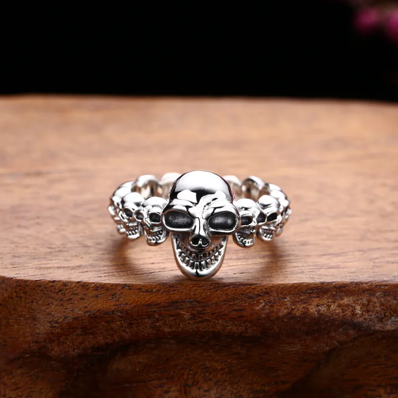 Wholesale 925 sterling silver skull ring for men and women live ring thai silver retro punk personalized jewelry