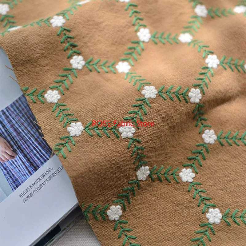 

Wreath pattern embroidery Cotton Linen Fabric Handmade DIY Sofa Pillow Tablecloth Fabric Home Decoration Fabric INS