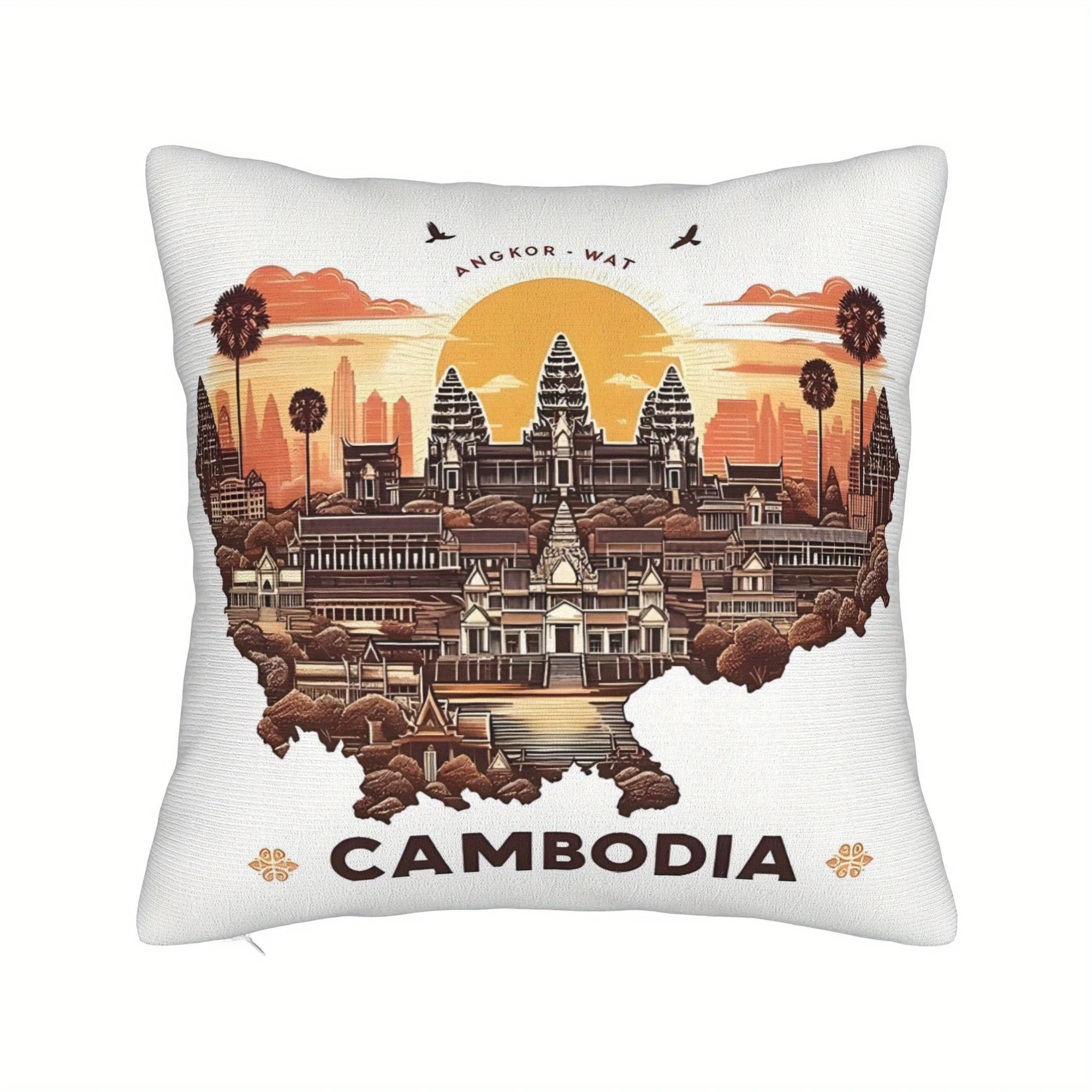 Pillowcase Angkor Wat Temple Art Deco Cushion Cover 18x 18 inch with Zipper Machine Washable Suitable for Living Room