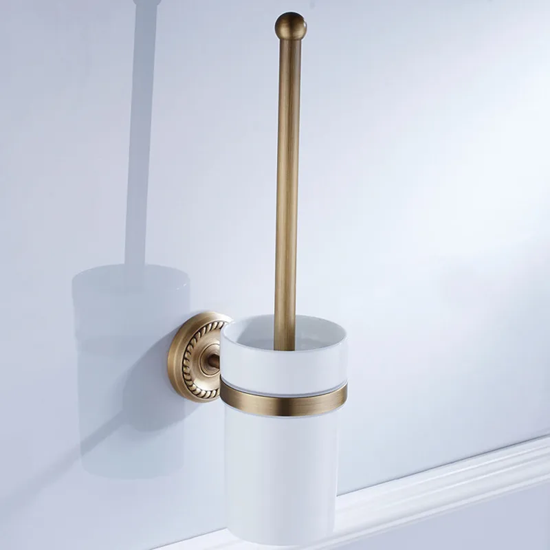 copper Toilet Brush Bathroom Cleaning Brush Holder with Hardware vintage bathroom attachment Ceramic cup